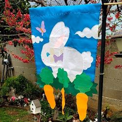 4 Flags New Large  Seasonal Nylon flags Easter Bunny, Independence Day American Flag,  Fall Harvest Flag  And Valentines Hearts X o's Flag.  Dimension