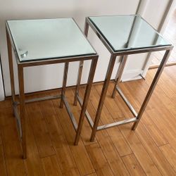 Set Up Two Modern Glass And Chrome Side Tables