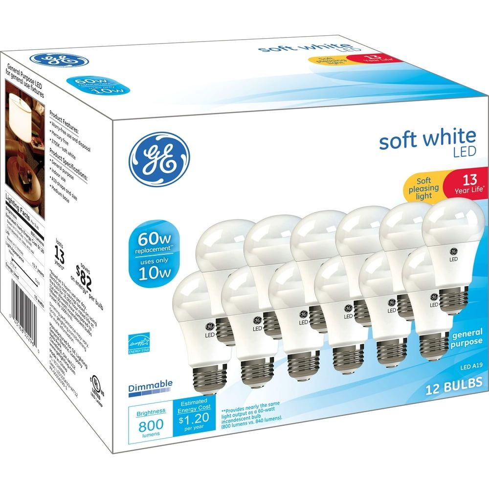 GE Soft White Dimmable LED Light Bulbs 12-Pack 