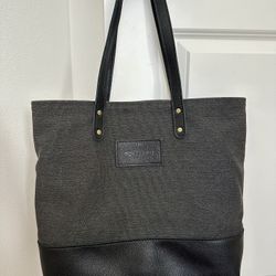 Portland Leather Goods Big Big Tote Grey Leather And Canvas Bag