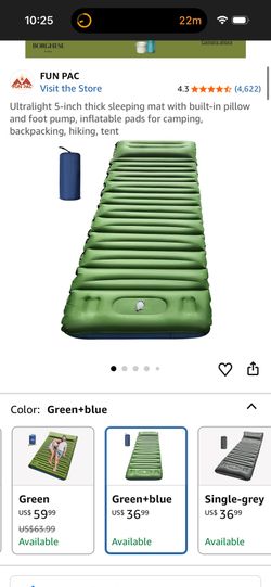 Ultralight 5-inch thick sleeping mat with built-in pillow and foot pump, inflatable pads for camping, backpacking, hiking, tent