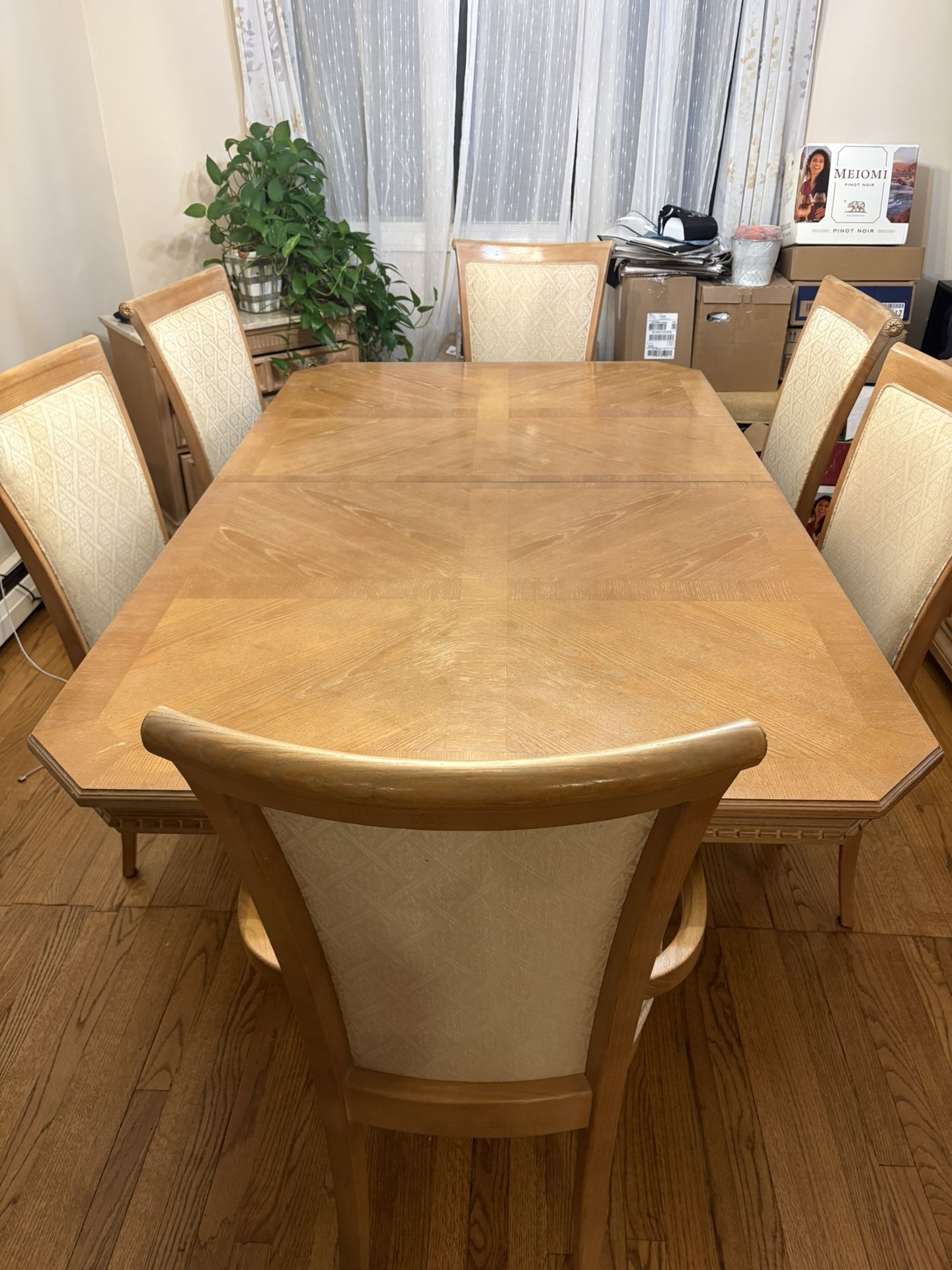 Solid wood table,chairs, top of hutch
