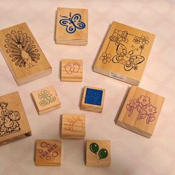 Rubber Stamp Bundle Wooden Handles Christmas Decor 