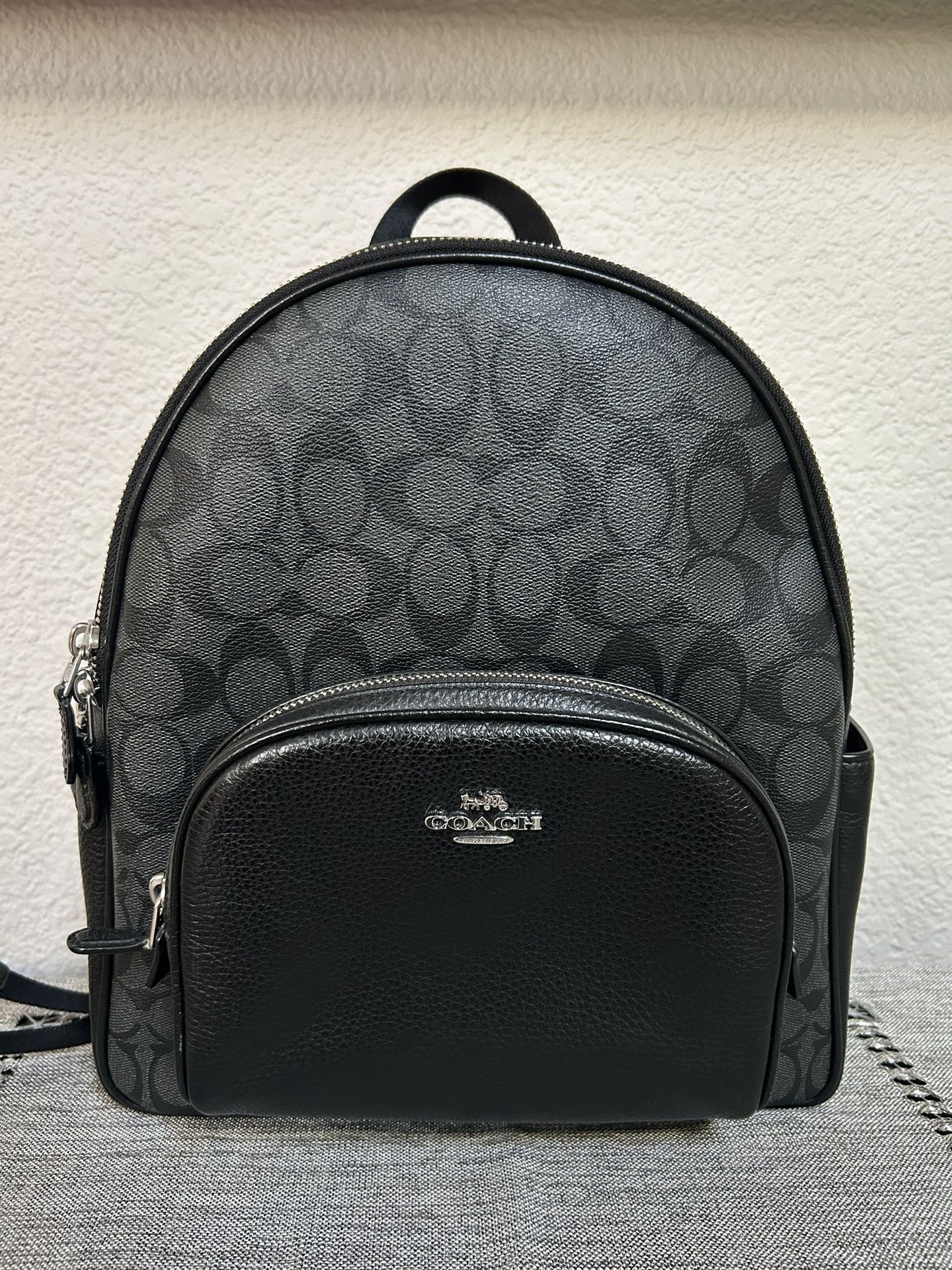 Coach Court Backpack In Signature Canvas Gunmetal/Charcoal/Black