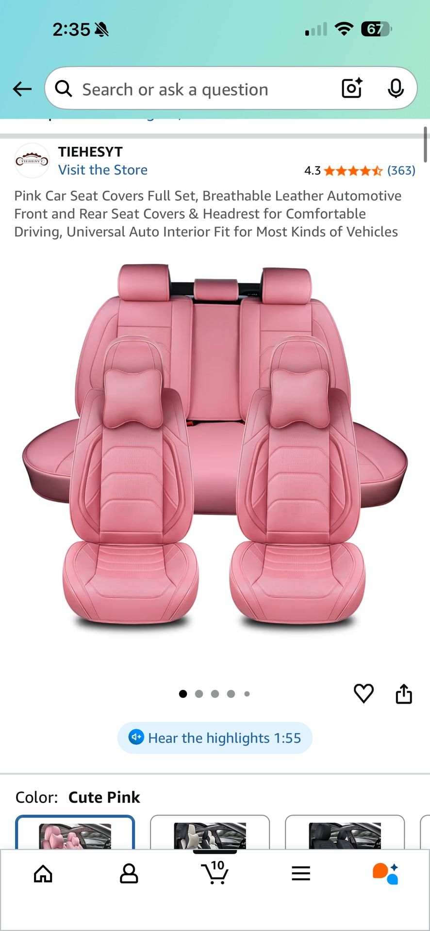 Fox Leather Pink Car Seat Covers 