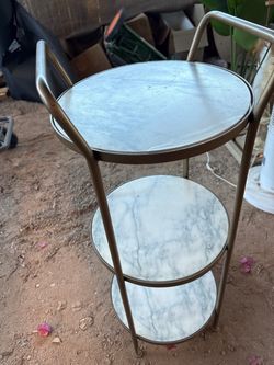 3-Tier Gold Metal and Marble Shelving Unit