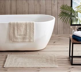 Eddie Bauer - Bathroom Rug, 100% Soft Plush Tufted Cotton Bath Rug, Highly Absorbent, Quick-Dry, and Skid-Resistant Backing (Logan Beige, 2 Piece)