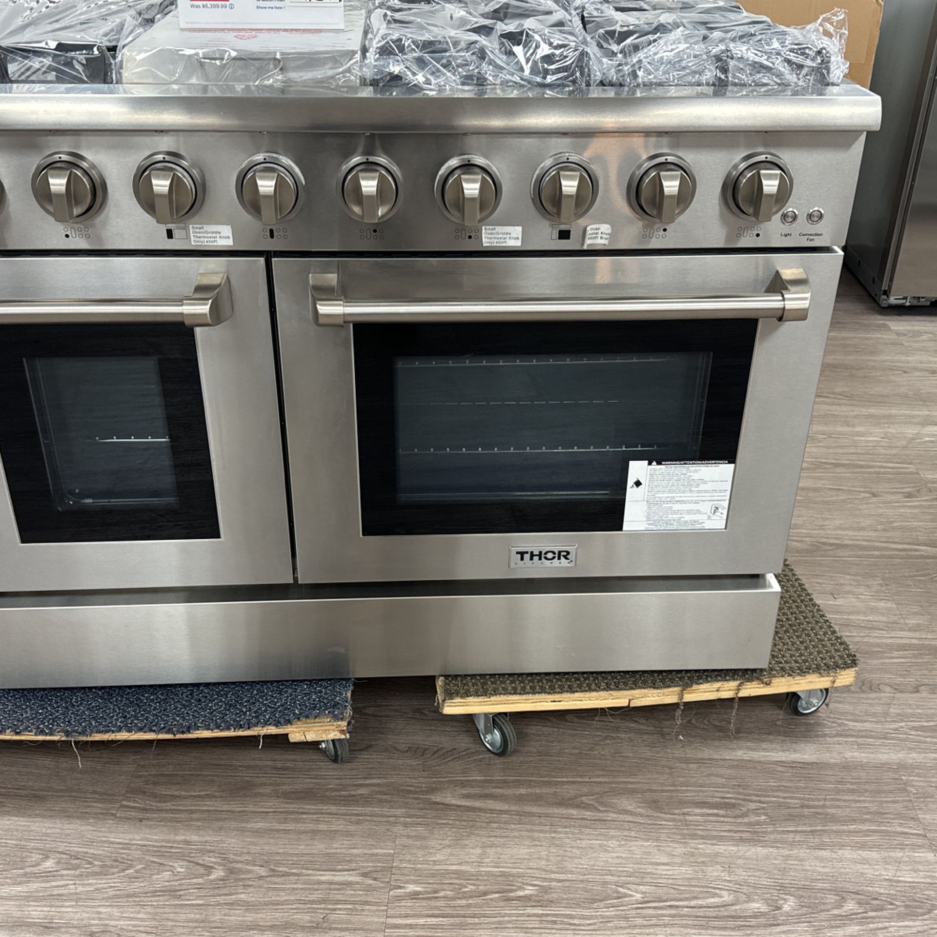 New Open Box Thor Kitchen Freestanding 48” Double Oven Convection, Gas Range Stainless Steel