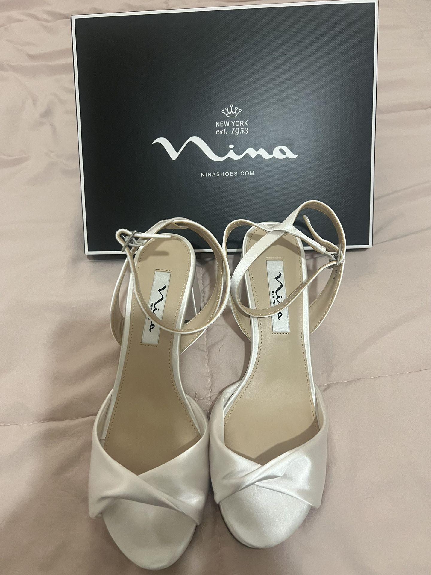 Nina White Satin Shoes 