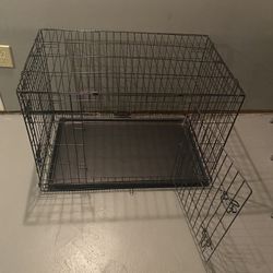 WIRE DOG CRATE CAGE with TWO DOORS and PADDED LINER - Medium ~36x23x25