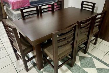 Dark Wood Dining Table with 6 Chairs