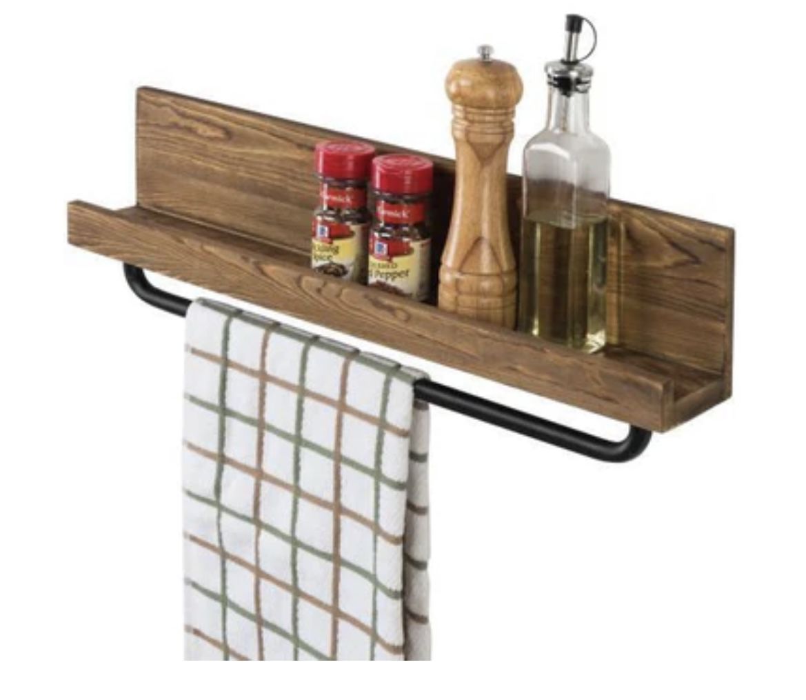 Wood & Metal Pipe Shelf with Towel Rack