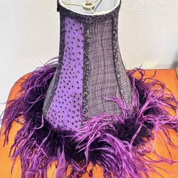 Antique Purple Feather Shade With Beads 12”H