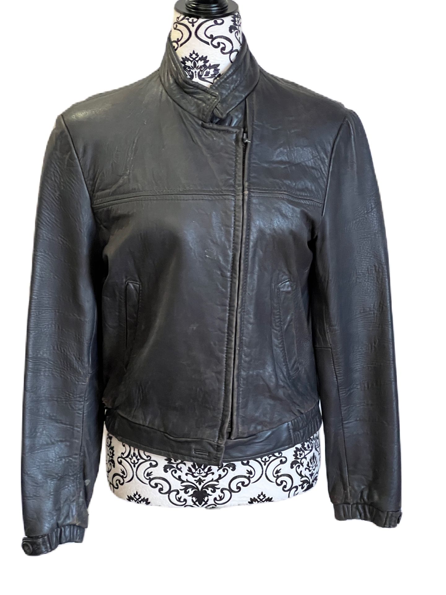 Vintage BERMANS Leather Jacket Women’s Black Asymmetric Zip
