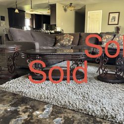 Ornate Glass Top Sofa/Hallway Entry & End Tables Set