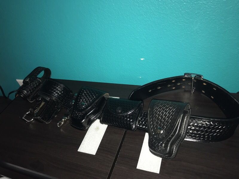 Complete LASD Leather Sam Browne Duty Belt - Basketweave