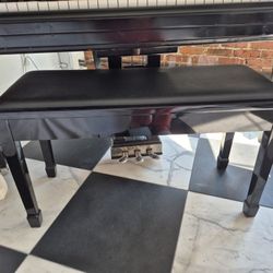 Piano Bench Black Leather Seat In Mint Condition 
