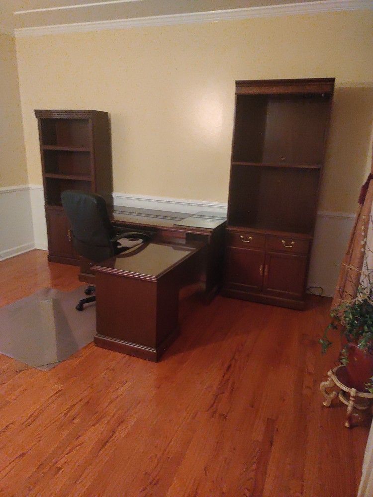 Office Table And Shelves And Chair
