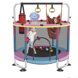 Trampoline for Kids, 60" Toddler Trampoline Indoor Outdoor, 440lbs KidsTrampoline with Enclosure Net, Upgraded Ring Legs with Adjustable Gymnastics Ba