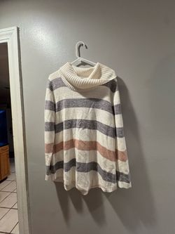 Striped Cowl Neck Knit Sweater
