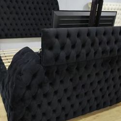 TV bed black with fireplace