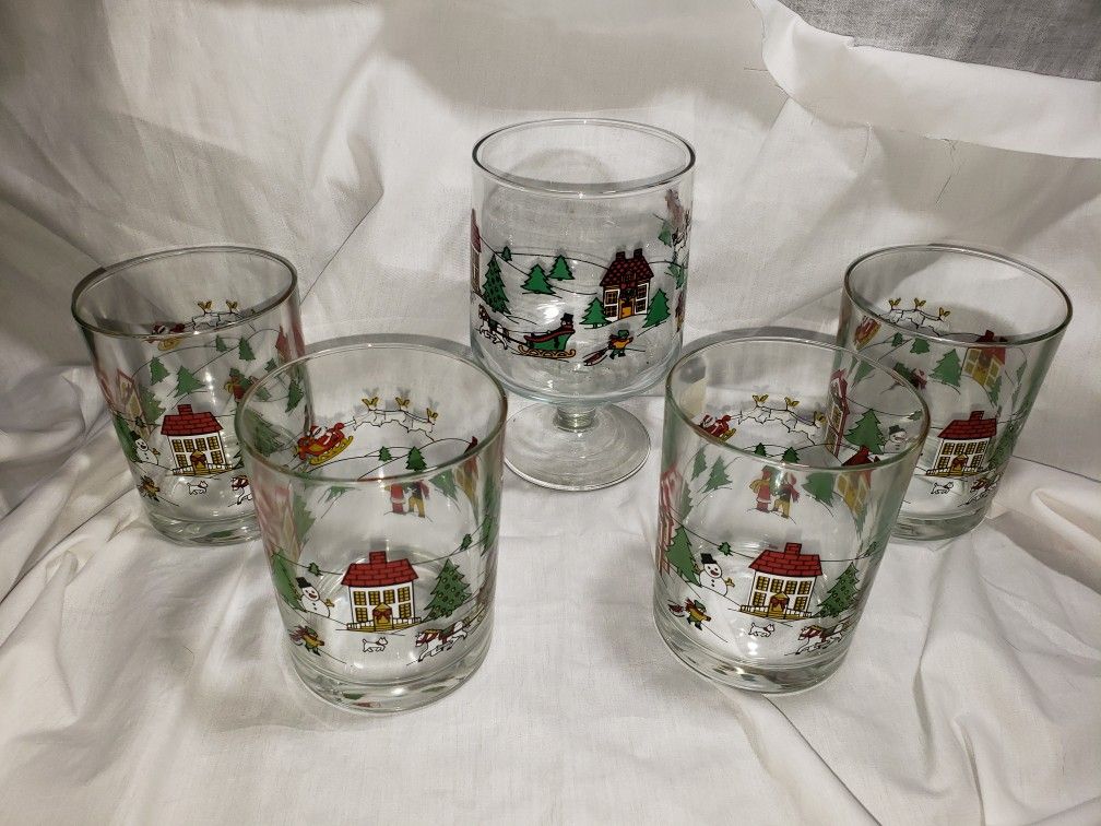 Christmas glass tumblers & candy dish