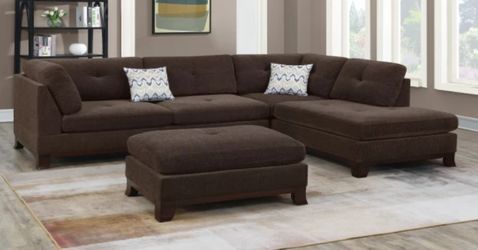 Brand New Brown Super Plush Chenille Sectional Sofa w Ottoman