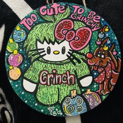 Too Cute To Be A Grinch Art Hello Kitty 
