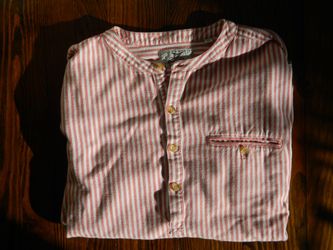 Madda Fella Men’s Castaway Collarless Shirt Red/White Striped Size L