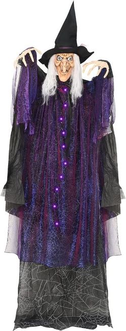 6 Ft Animated Hanging Witch — Touch/Sound Activated, Red Glowing Eyes
