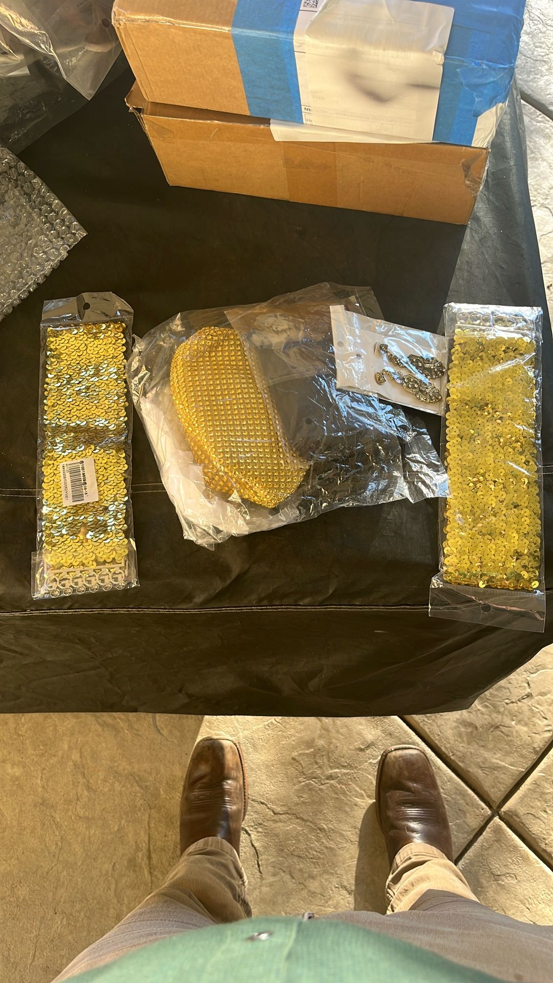 Dress up belt purse, earrings, gloves pearls