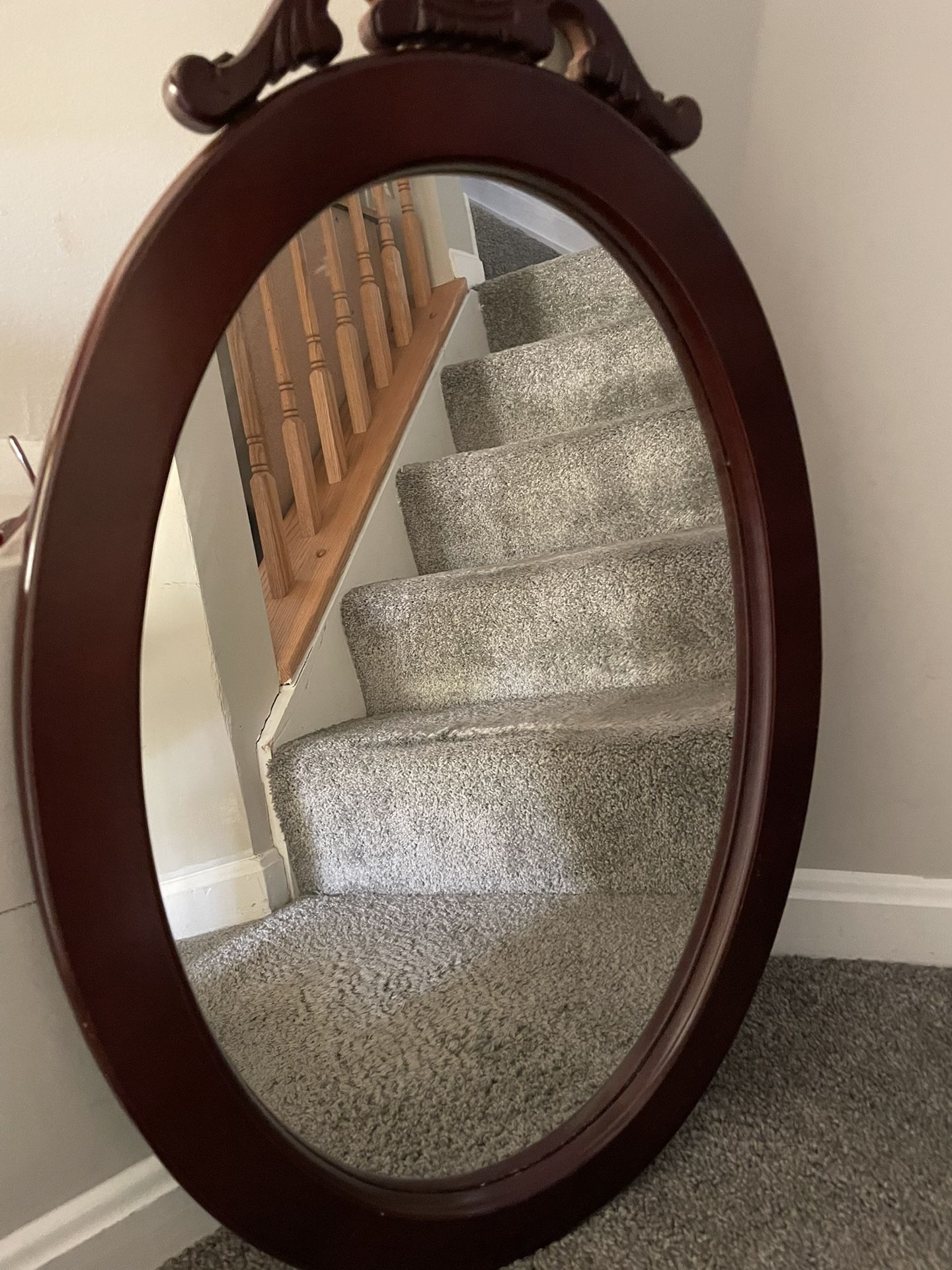 Vintage Wooden Oval Mirror