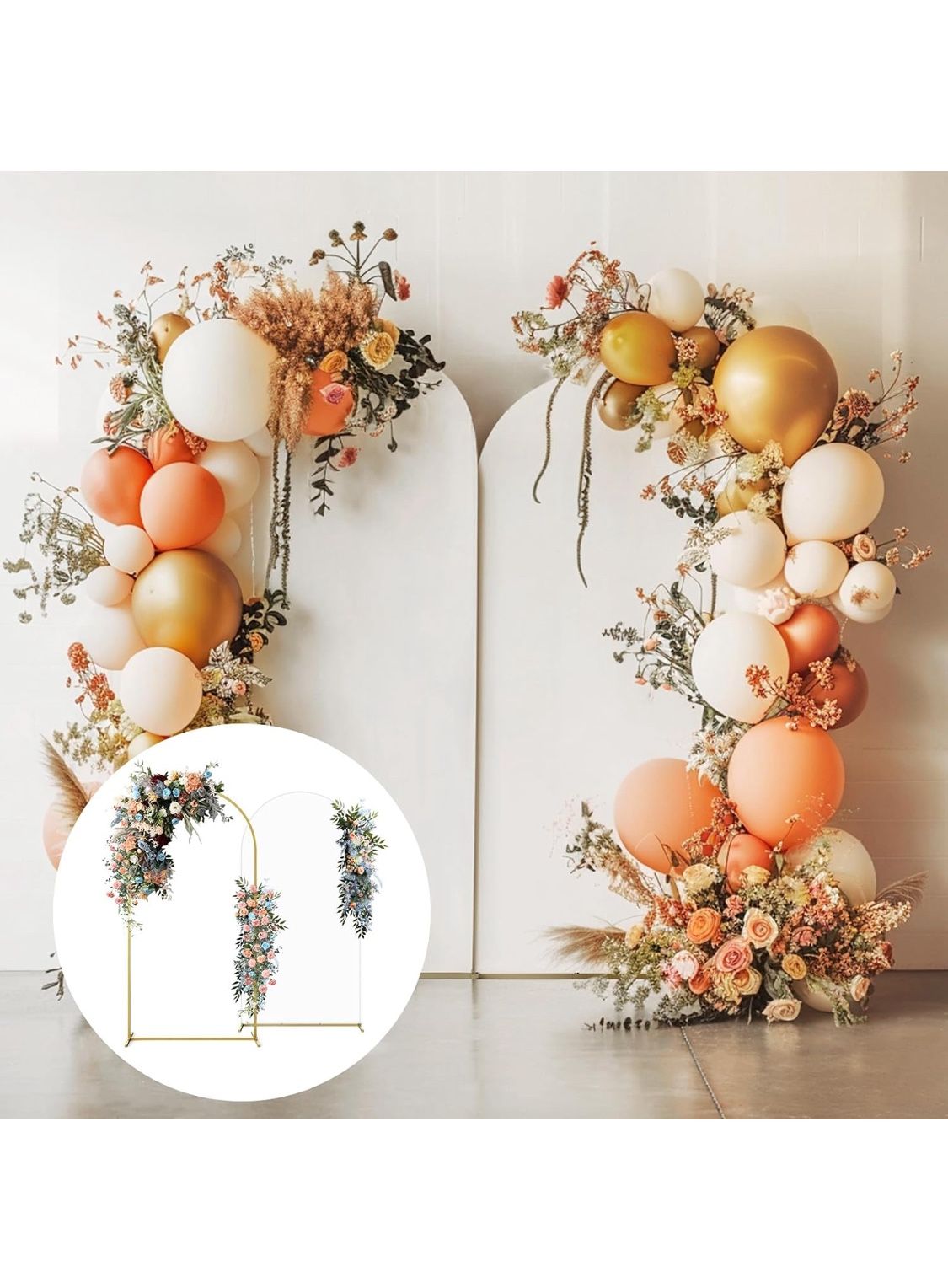 Set of 2 Metal Backdrop Stand with Wedding Arch Cover Spandex, 7.2FT/6FT Balloon Arch Stand for Birthday Party, Baby Shower, Graduation Ceremony, Gard