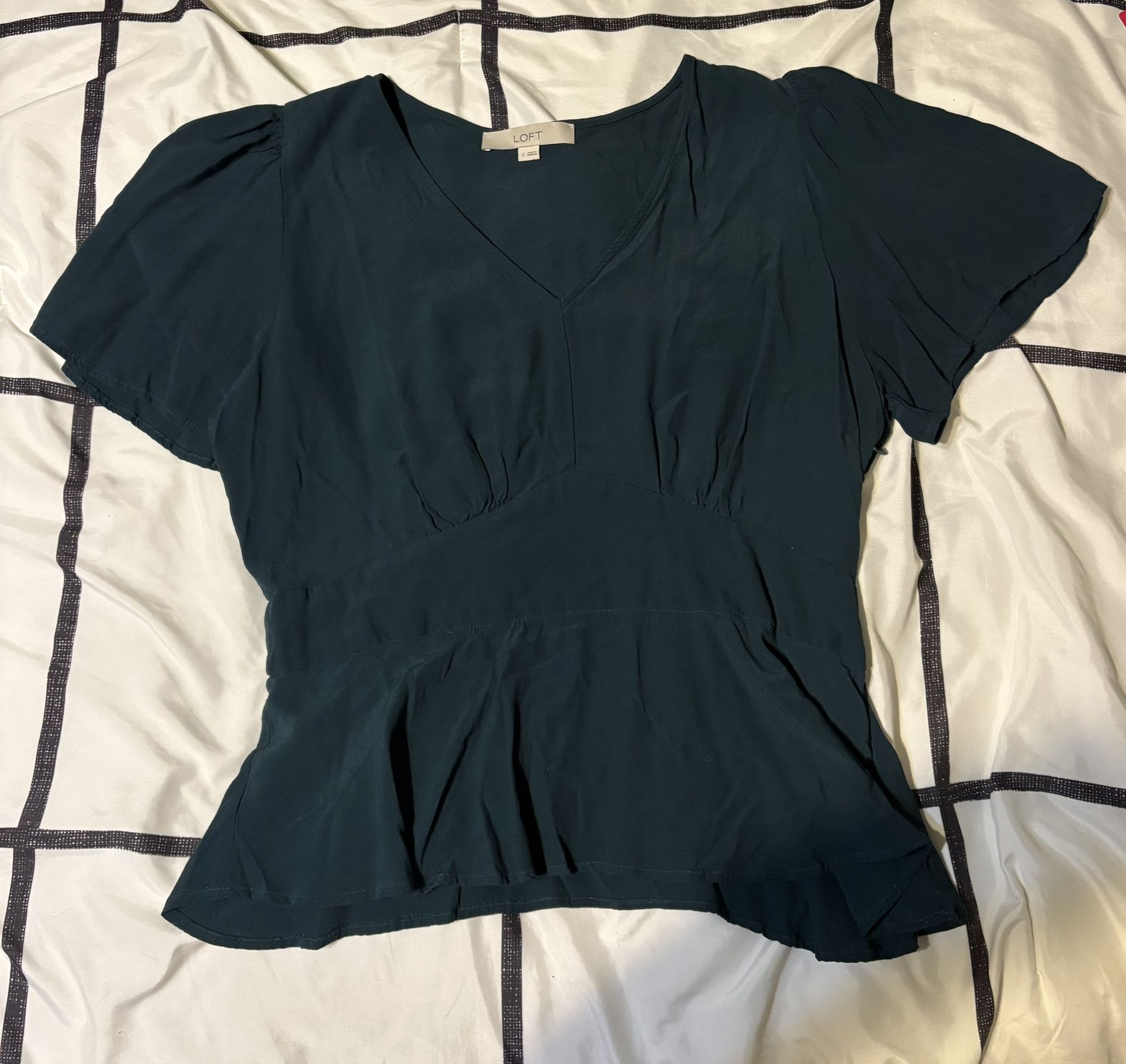 LOFT Green V-Neck Blouse