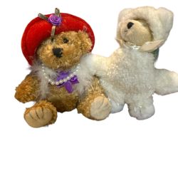 Super CUTE!!! Ms. Beary Red Hat Society Plush Teddy Bear Toy Decoration 5.5" PBC International. And a little bear in a bear costume. They are between 