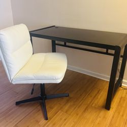 Modern Black Desk + White Swivel Chair Set