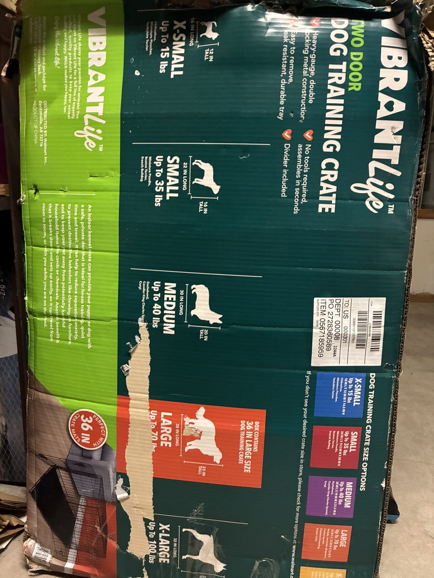 Dog Training crate -two Door -large -up To 70lbs