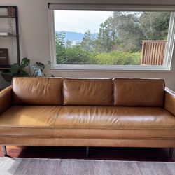 West Elm Axel Leather 89” Couch In Saddle Brown
