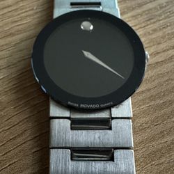 Women’s Vintage Movado Museum Black Dial Silver Stainless Watch circa 2001