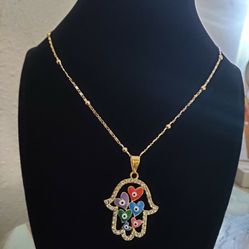 Hamsa Hand Evil Eye Gold Plated Necklace