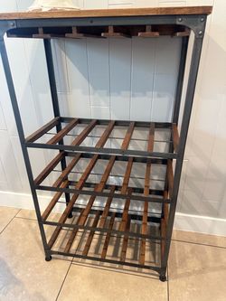 Industrial Wine Rack with Wood Top