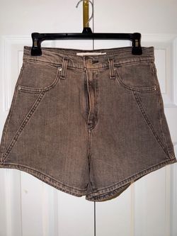 Brown Washed Denim High-Waist Shorts L
