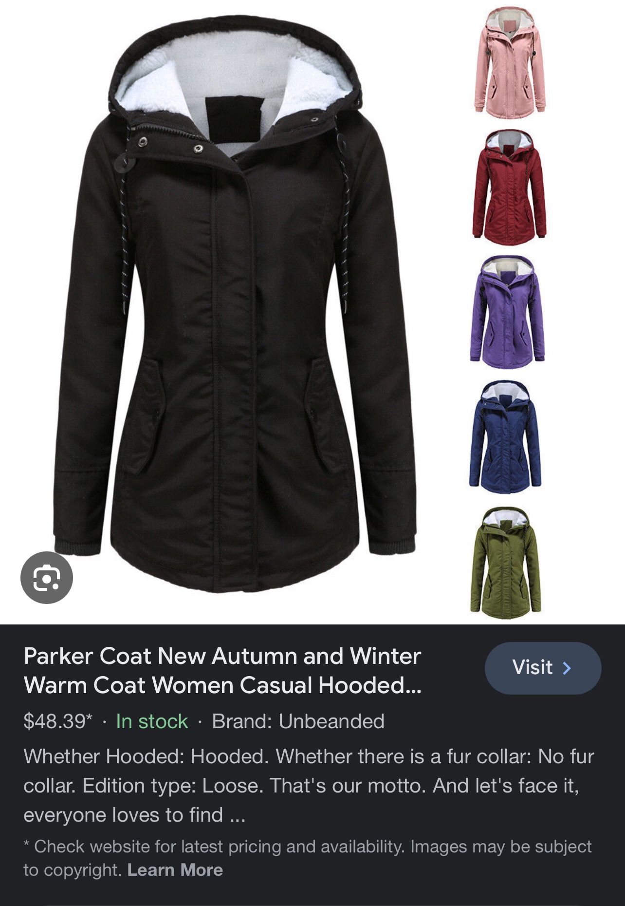 Black Parka Jacket Size Xl