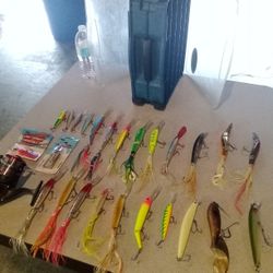 Brand New Fishing Reels And Like New Big Fish Lures With Tackle Box 