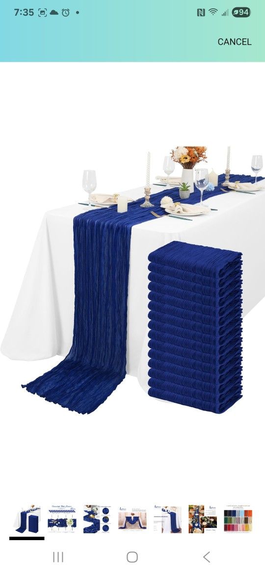 9 Royal Blue Cheese Cloth Table Runners 10ft