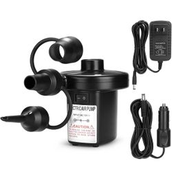 Electric Air Pump for Inflatable with 3 Nozzles, 110V AC/12V DC, Portable Air Mattress Pump, Quick Fill Inflator Air Pump Perfect for Outdoor Camping 