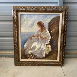 Contemplation Framed Oil on Canvas, Reproduction after Jose Royo, Unknown Artist