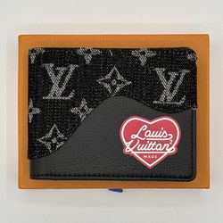 LV Denim Print Bifold Wallet Black