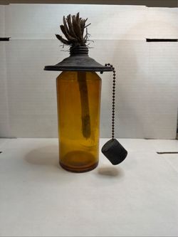 Amber Glass Tabletop Oil Torch with Chained Snuffer Cap