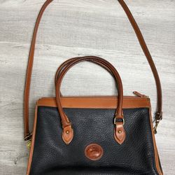 Dooney And Bourke All Weather Leather Satchel Tote Pebbled Black Brown Charm
